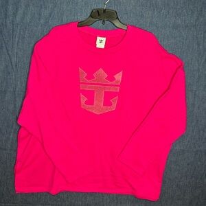 Crown Graphic Long-Sleeve Crewneck Jacket - Hot Pink